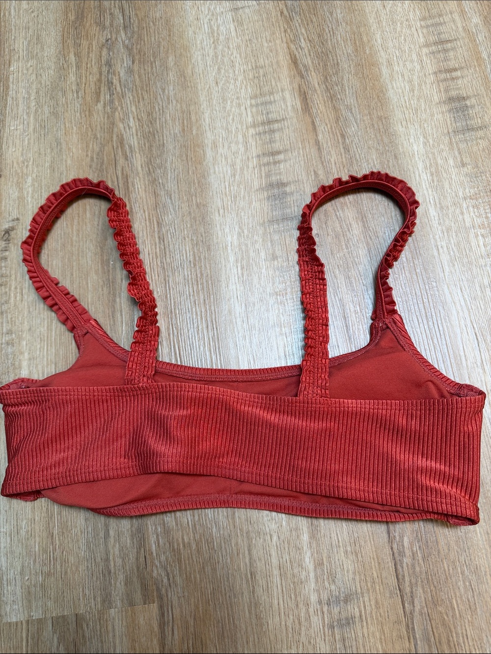 Ribbed Red Bikini Top with Ruffle Straps - Picture 2 of 2